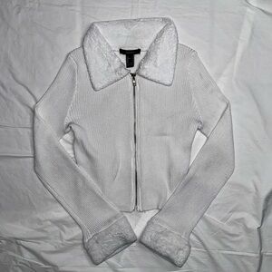Forever 21 - Ivory Ribbed Jacket with Plush Collar